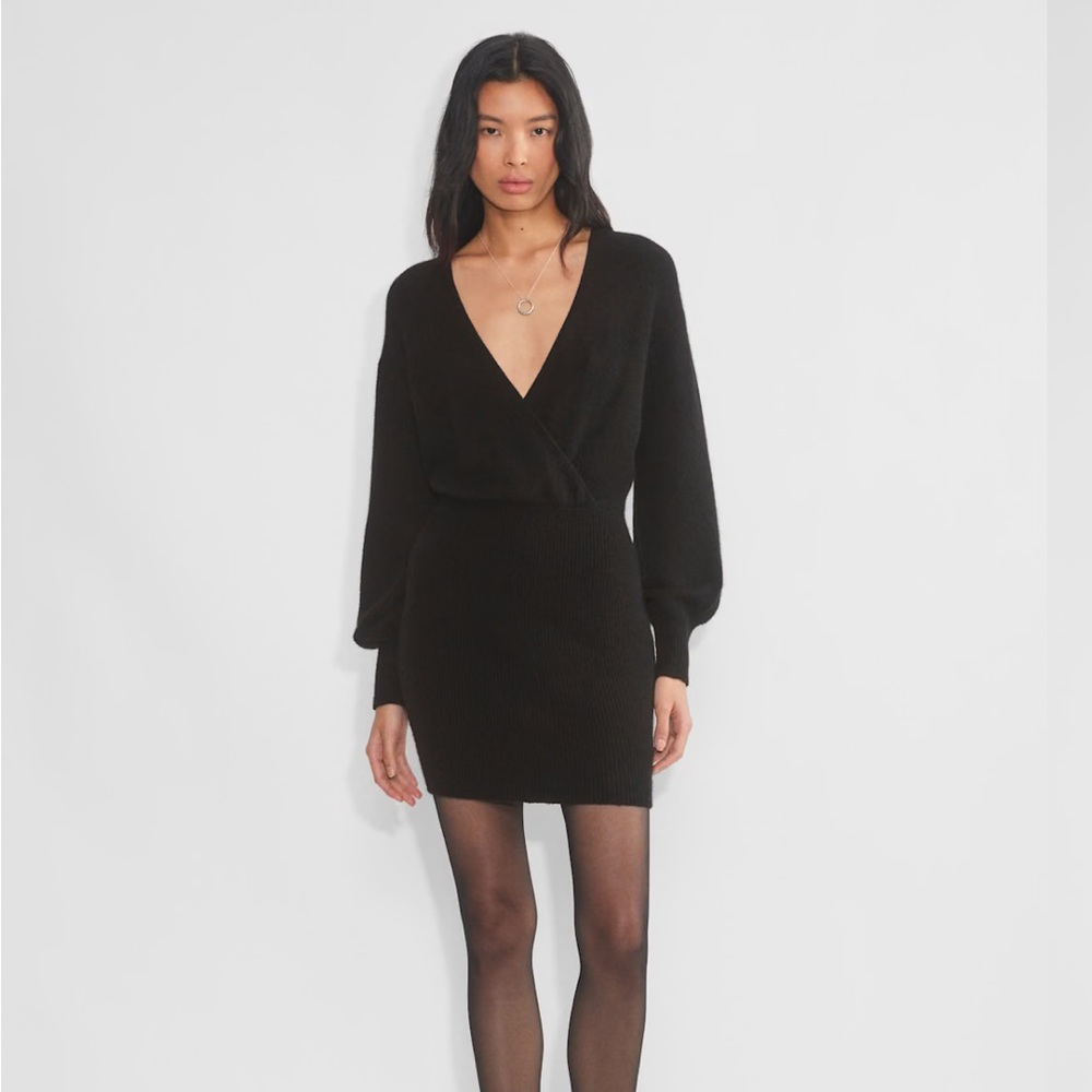 NWT Aritzia Wilfred Elsie black wrap sweater mini dress